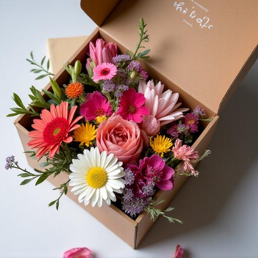 季節の花々が詰められたスタイリッシュなフラワーボックス